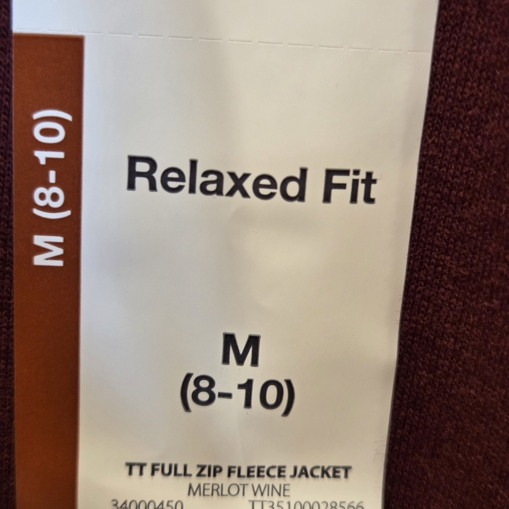 Relaxed Fit Full Zip Fleece Hoodie Jacket Merlot Wine M (8-10) New Women's - Picture 5 of 5